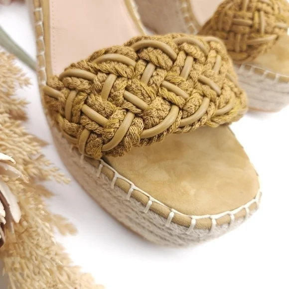 New Veronica Beard Mustard Tan Reema Platform Espadrille Sandals Size 10 - Picture 3 of 14